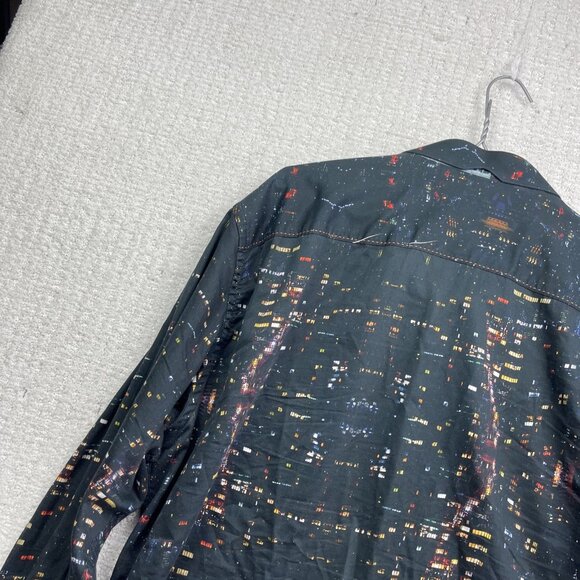Au Noir Button Up shirt Men Sz 7 Black Colorful City Night Lights Landscape AOP - Picture 16 of 16